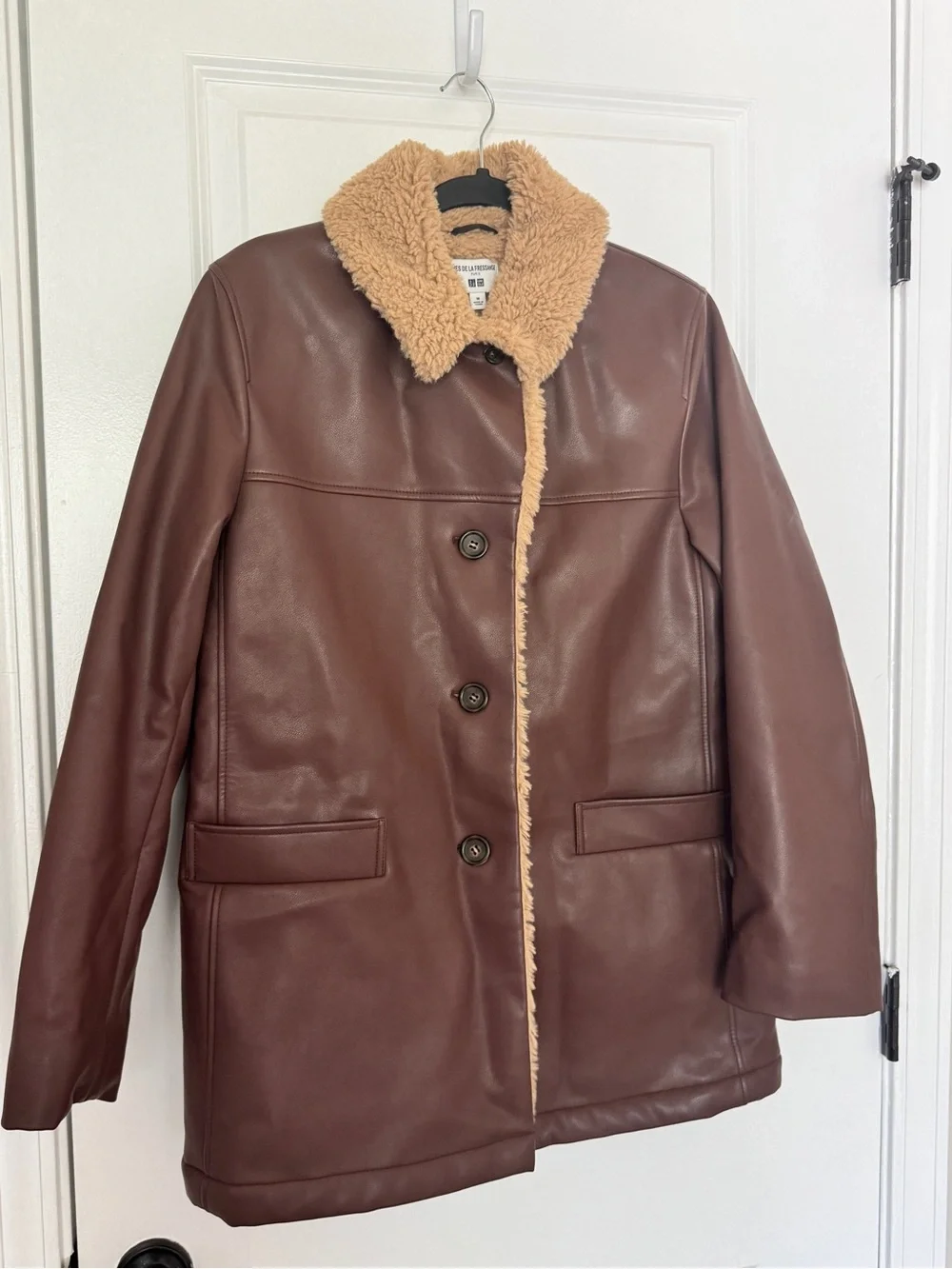 Brown Faux Leather Shearling Jacket with Tan Lining - Women